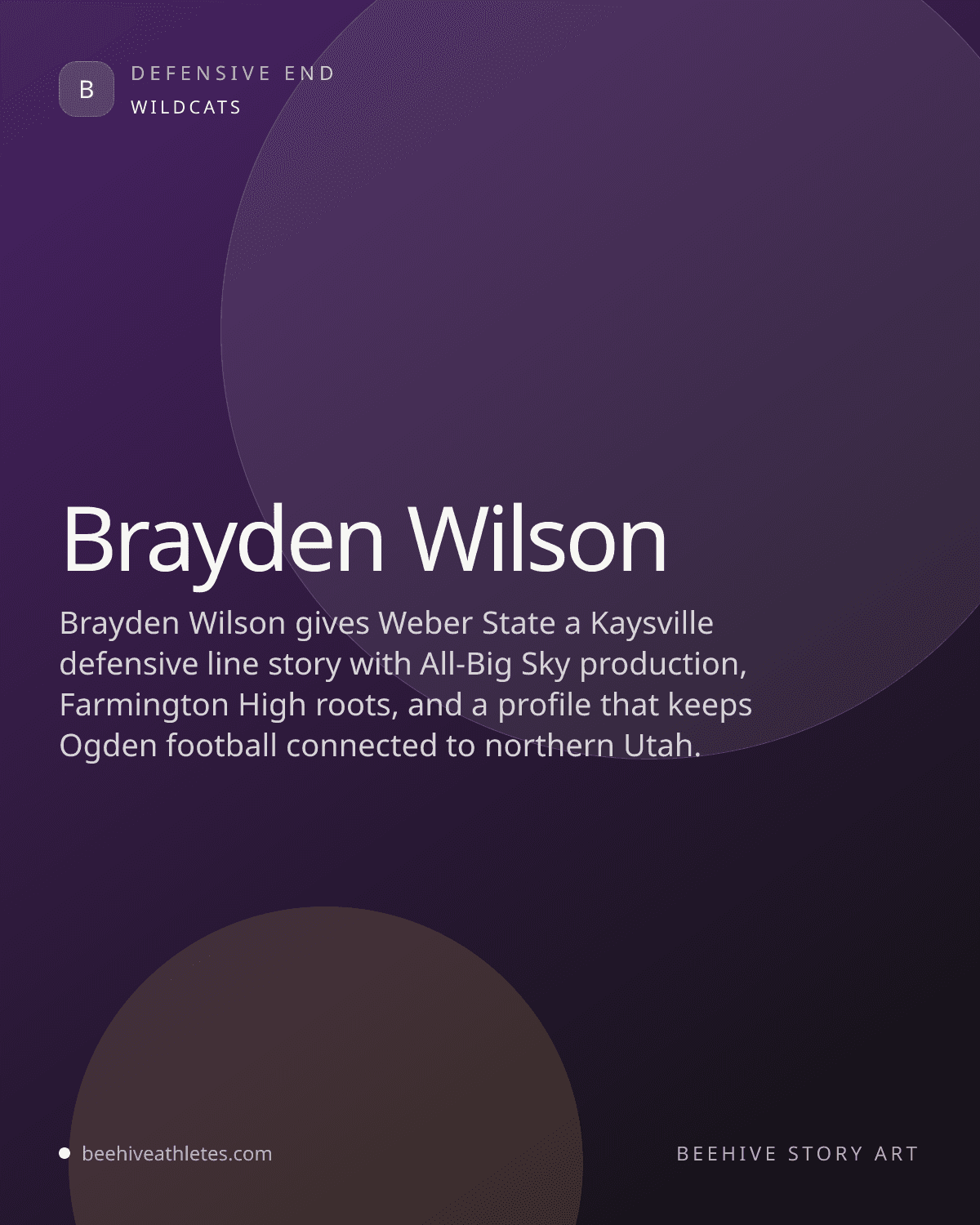 Beehive Athletes profile artwork for Weber State defensive end Brayden Wilson.