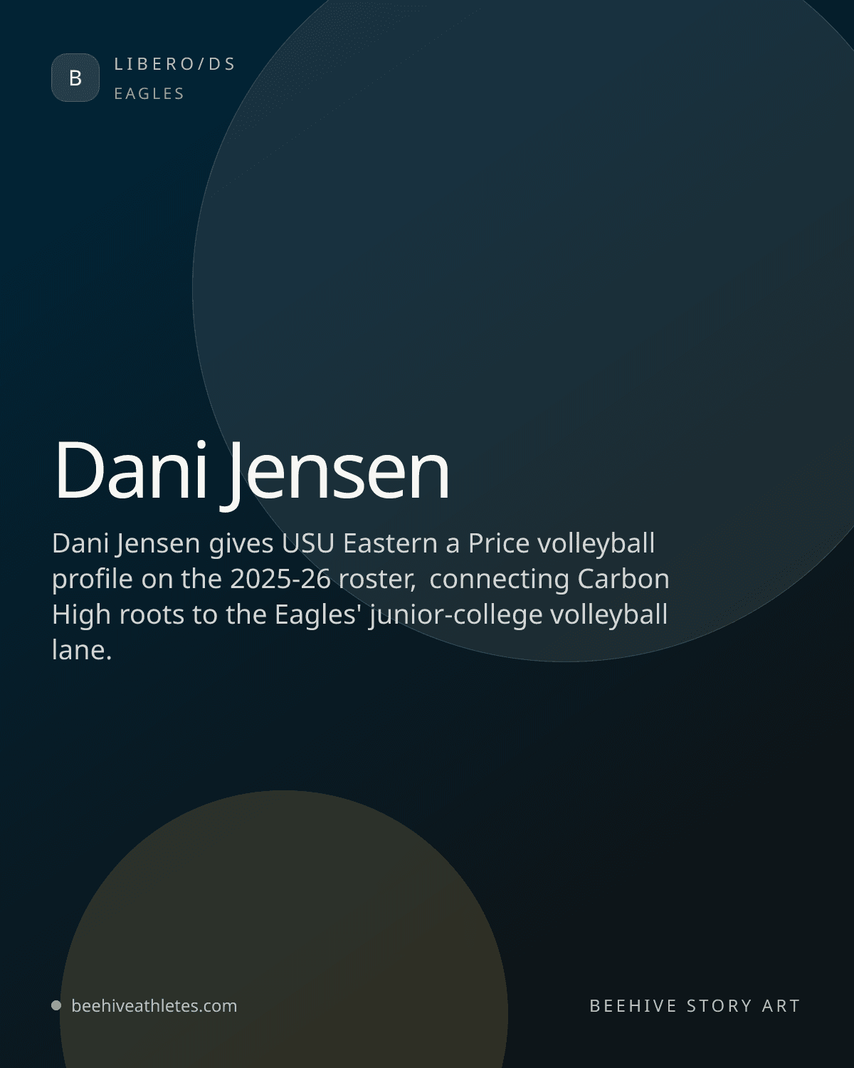 Beehive Athletes profile artwork for USU Eastern libero and defensive specialist Dani Jensen.