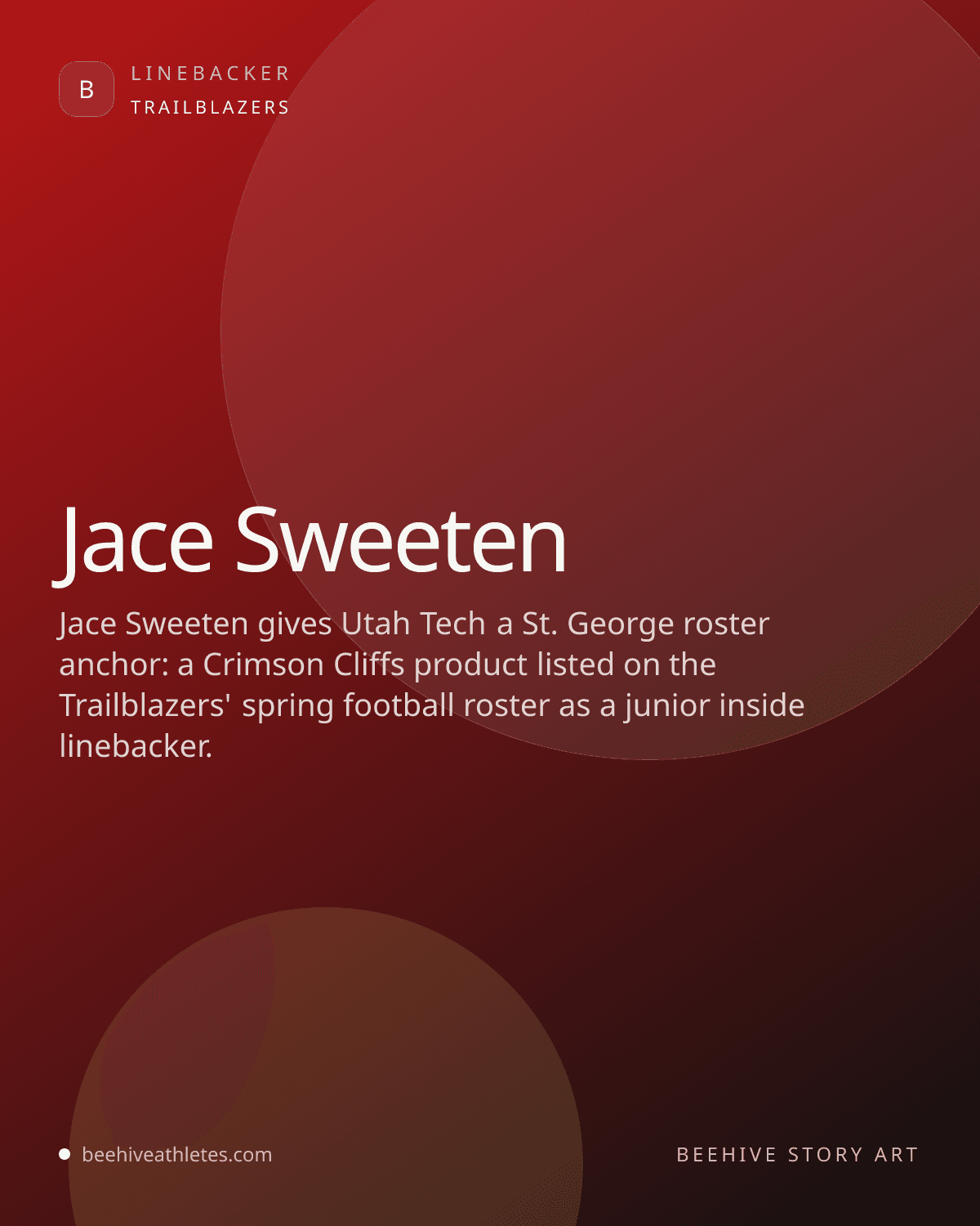 Beehive Athletes profile artwork for Utah Tech linebacker Jace Sweeten.