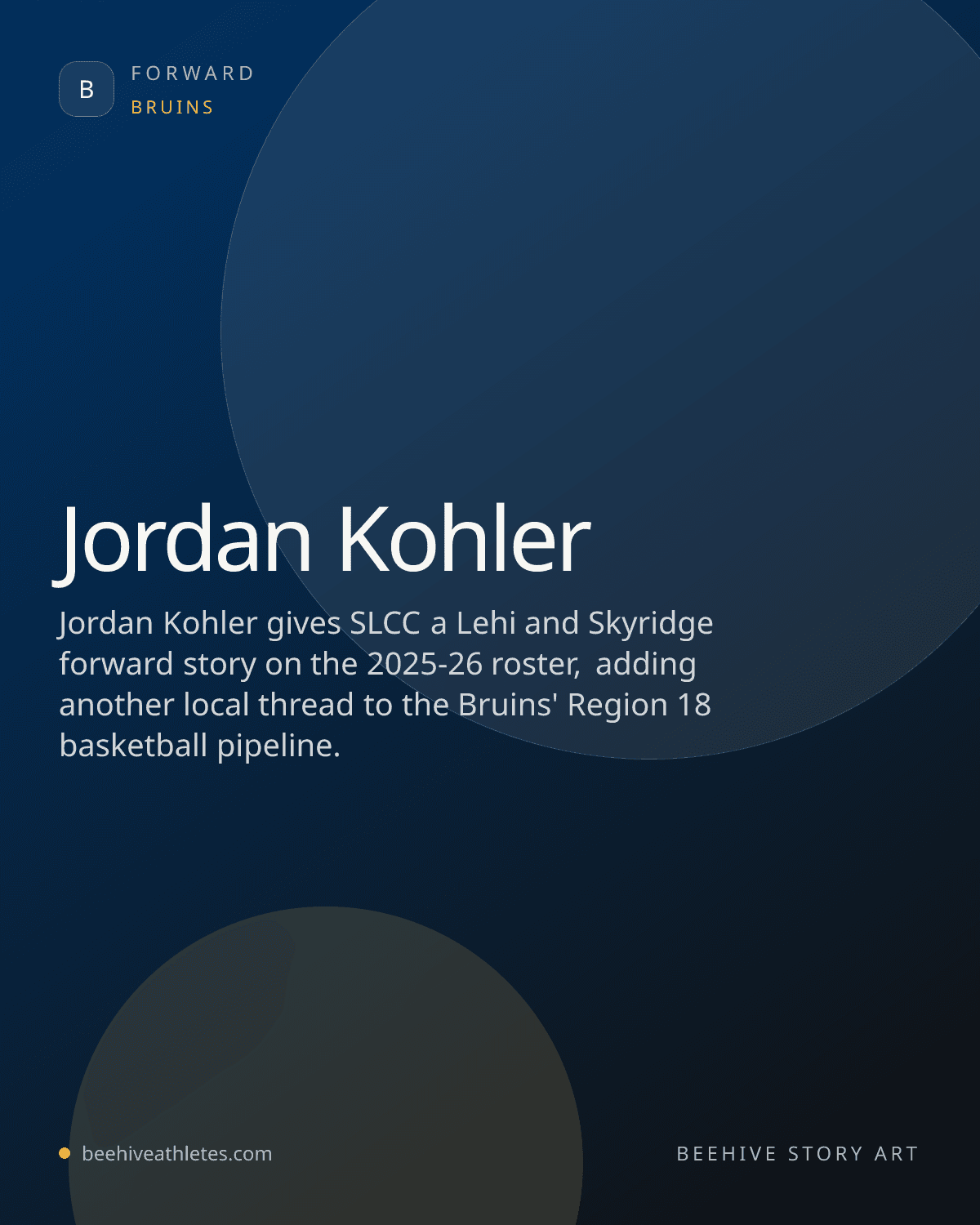Beehive Athletes profile artwork for SLCC forward Jordan Kohler.