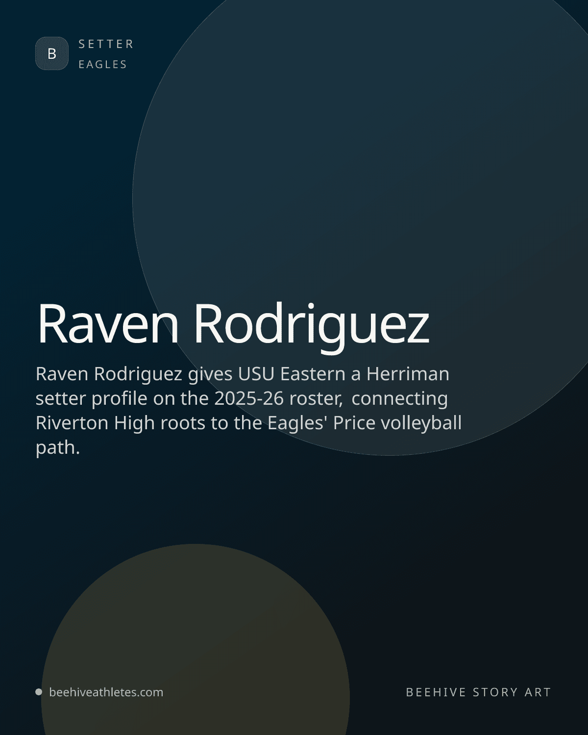 Beehive Athletes profile artwork for USU Eastern setter Raven Rodriguez.