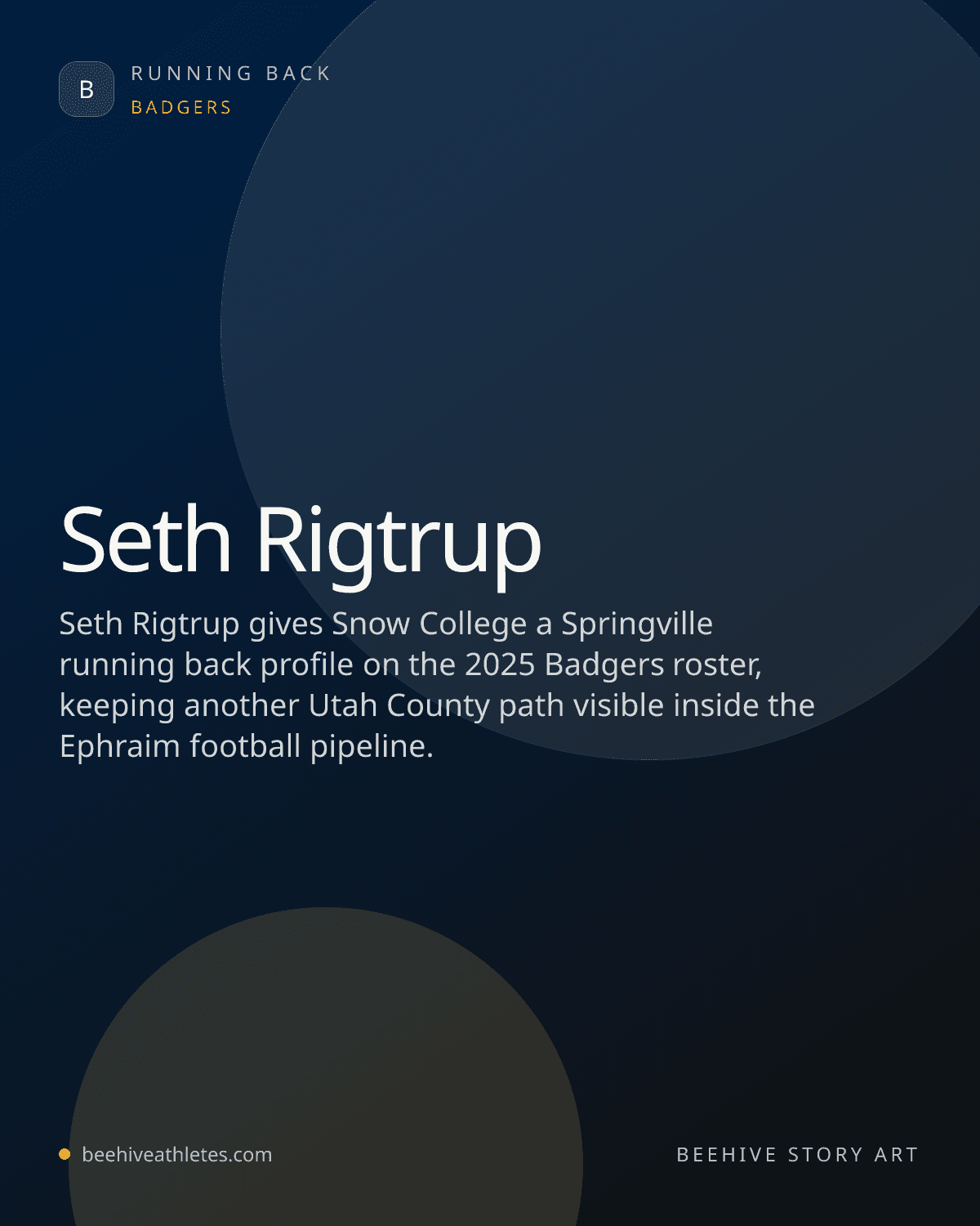Beehive Athletes profile artwork for Snow College running back Seth Rigtrup.