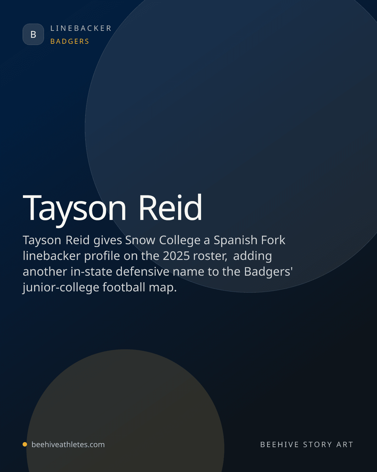 Beehive Athletes profile artwork for Snow College linebacker Tayson Reid.