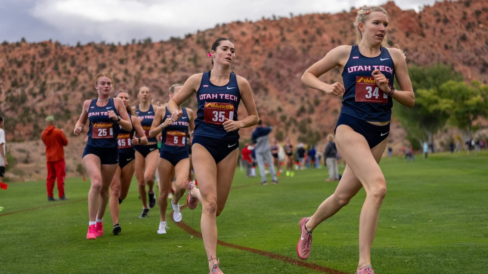 Utah Tech women's cross country runners compete in an official athletics photo used with the Trailblazers' 2026 George Kyte Classic recap.