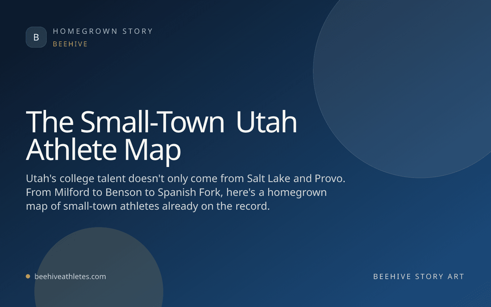 Beehive Athletes story art mapping small-town Utah college athletes from Milford, Benson, Spanish Fork, Highland, and Orem.