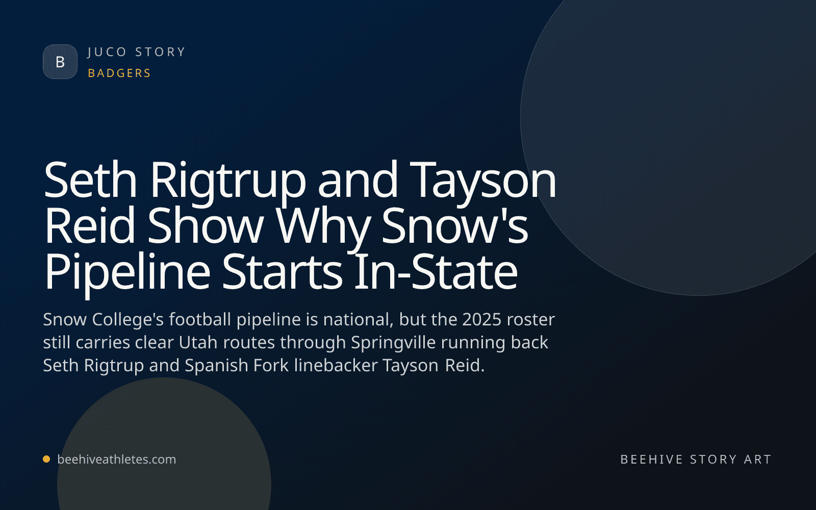 Beehive Athletes story art for Snow College football's Utah high school pipeline.