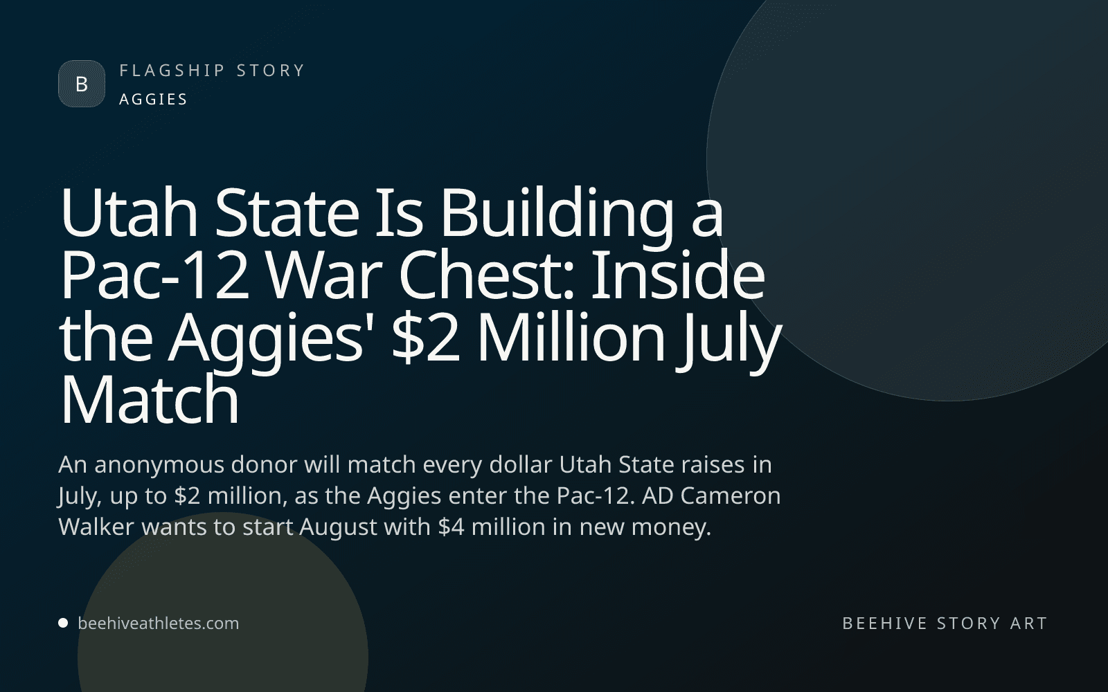 Beehive Athletes story art for Utah State's $2 million July match campaign.