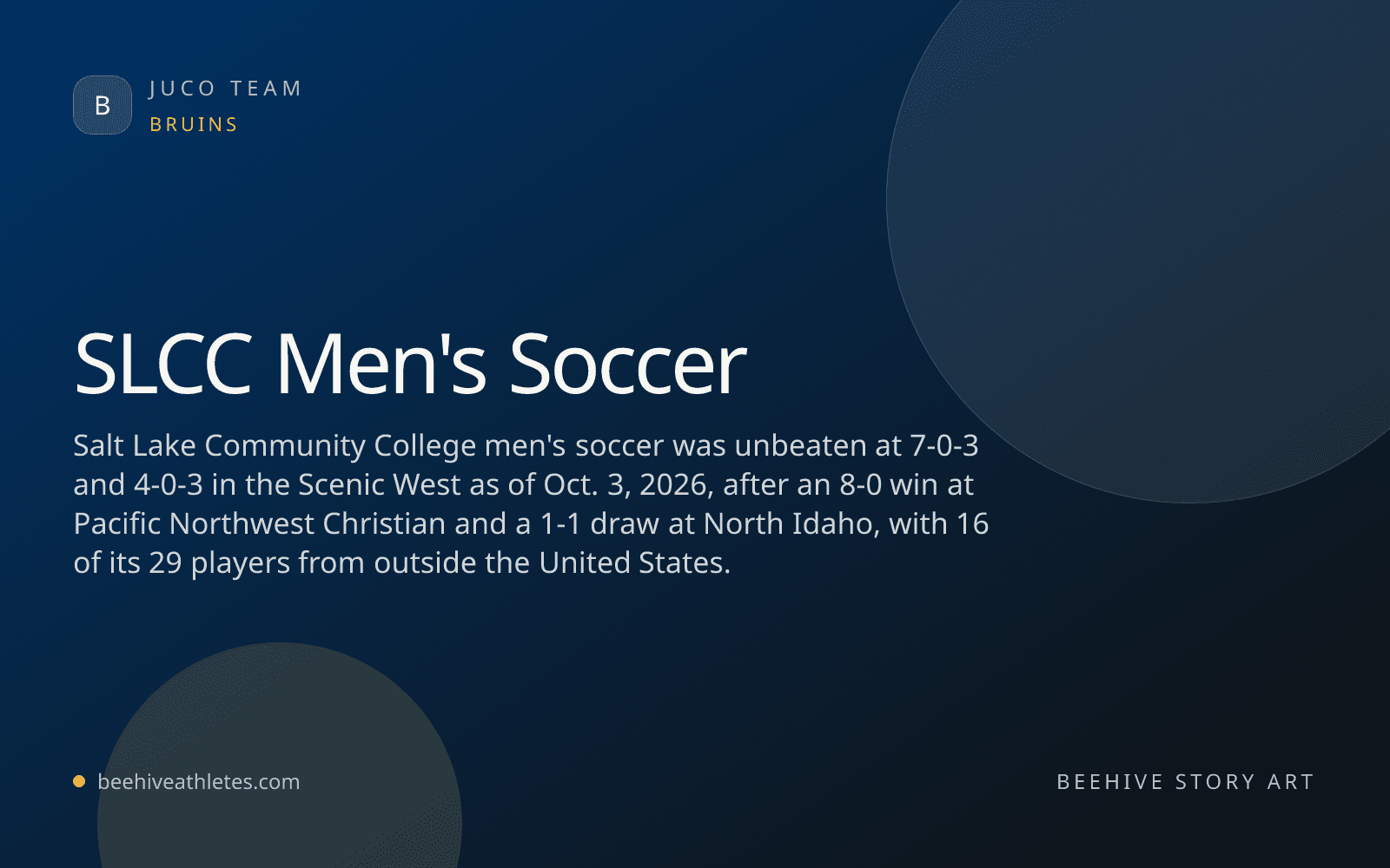 Beehive Athletes team artwork for Salt Lake Community College men's soccer.