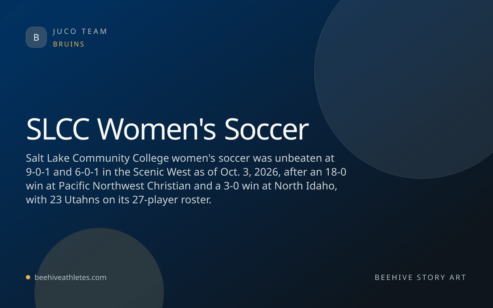 Beehive Athletes team artwork for Salt Lake Community College women's soccer.