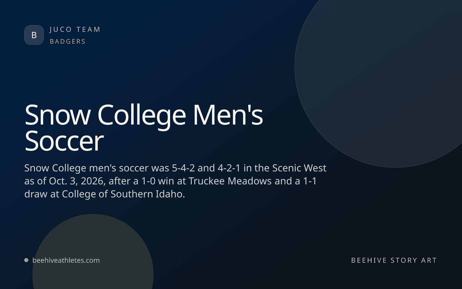 Beehive Athletes team artwork for Snow College men's soccer.