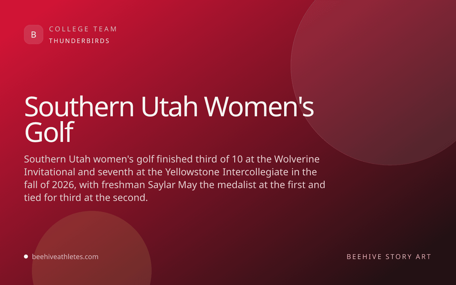 Beehive Athletes team artwork for Southern Utah women's golf.