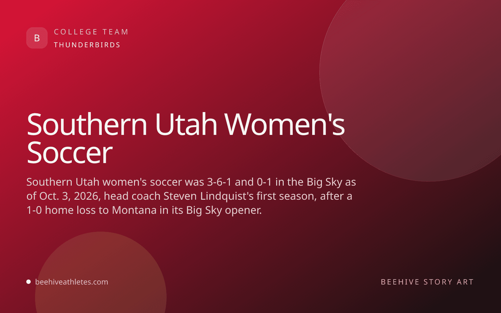 Beehive Athletes team artwork for Southern Utah women's soccer.