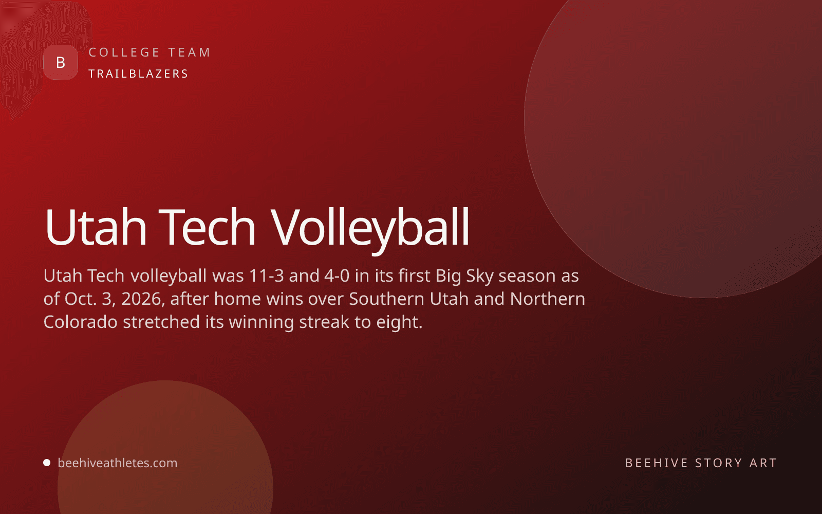 Beehive Athletes team artwork for Utah Tech volleyball.