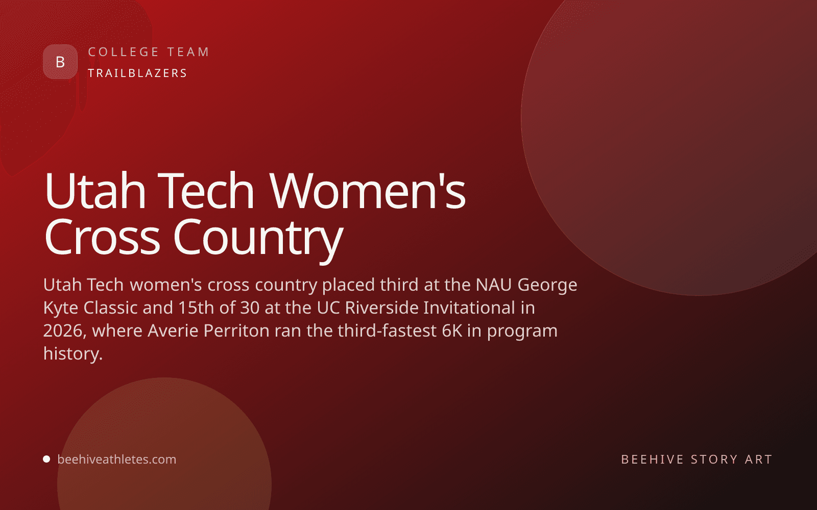 Beehive Athletes team artwork for Utah Tech women's cross country.