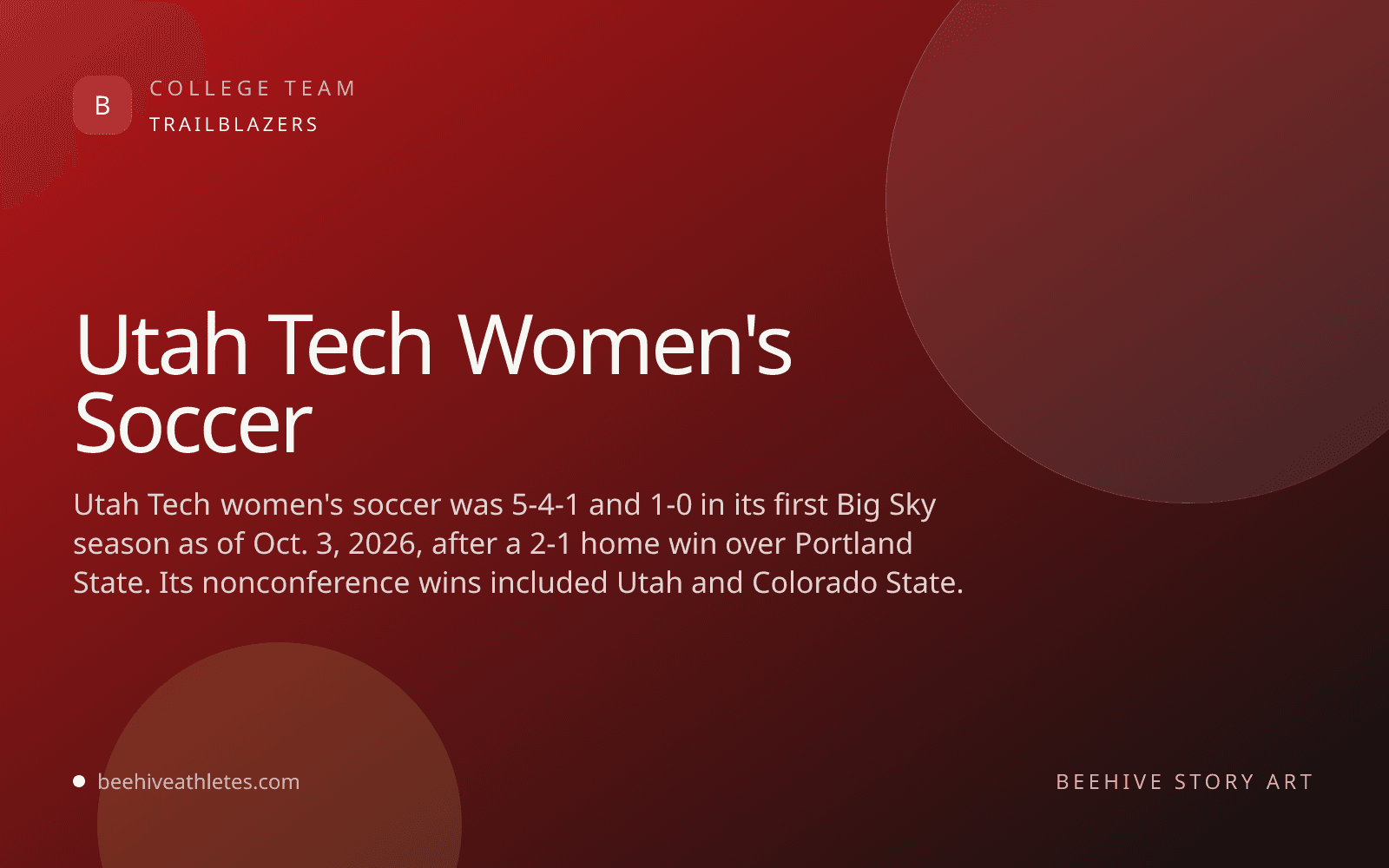 Beehive Athletes team artwork for Utah Tech women's soccer.