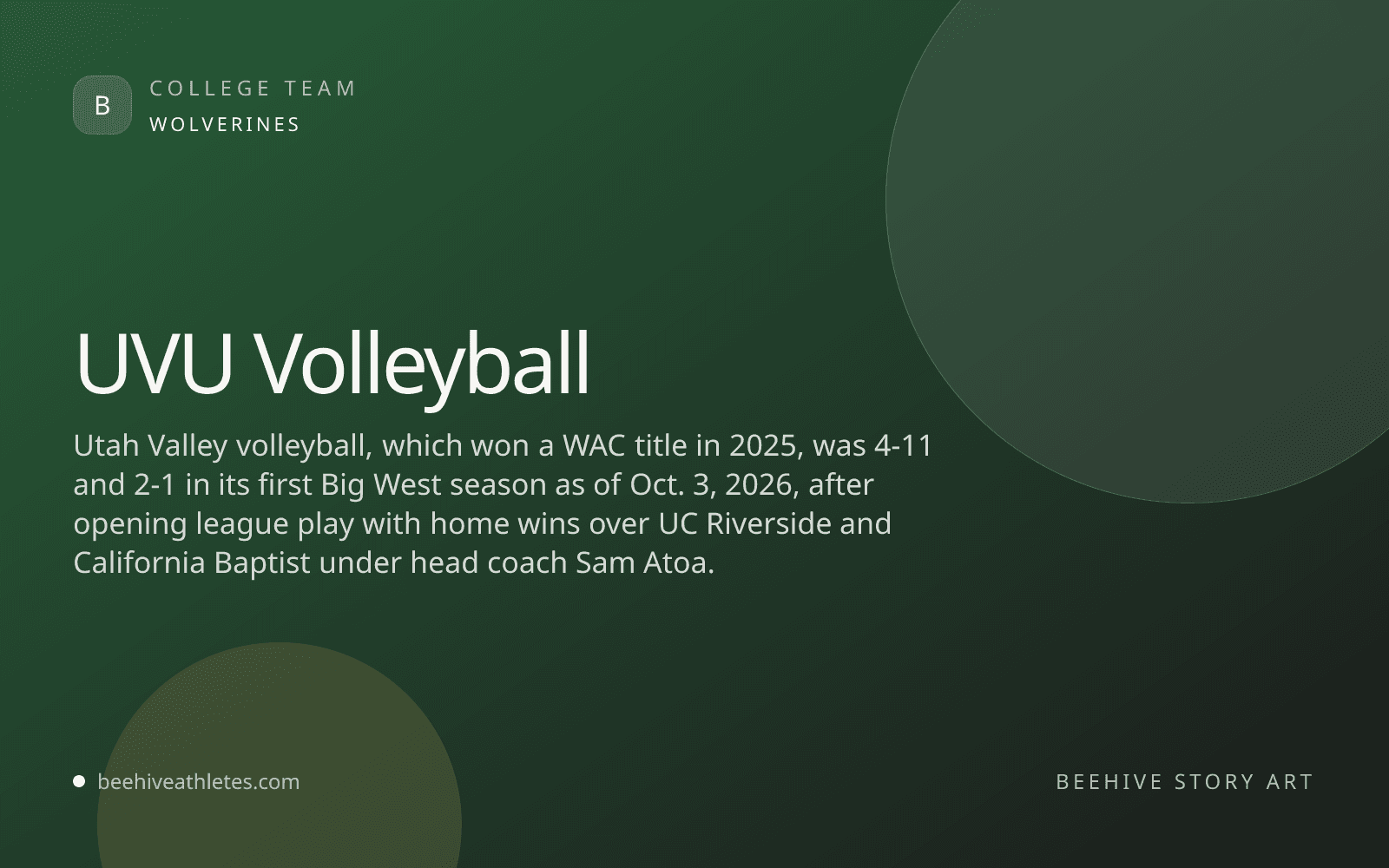Beehive Athletes team artwork for Utah Valley volleyball.