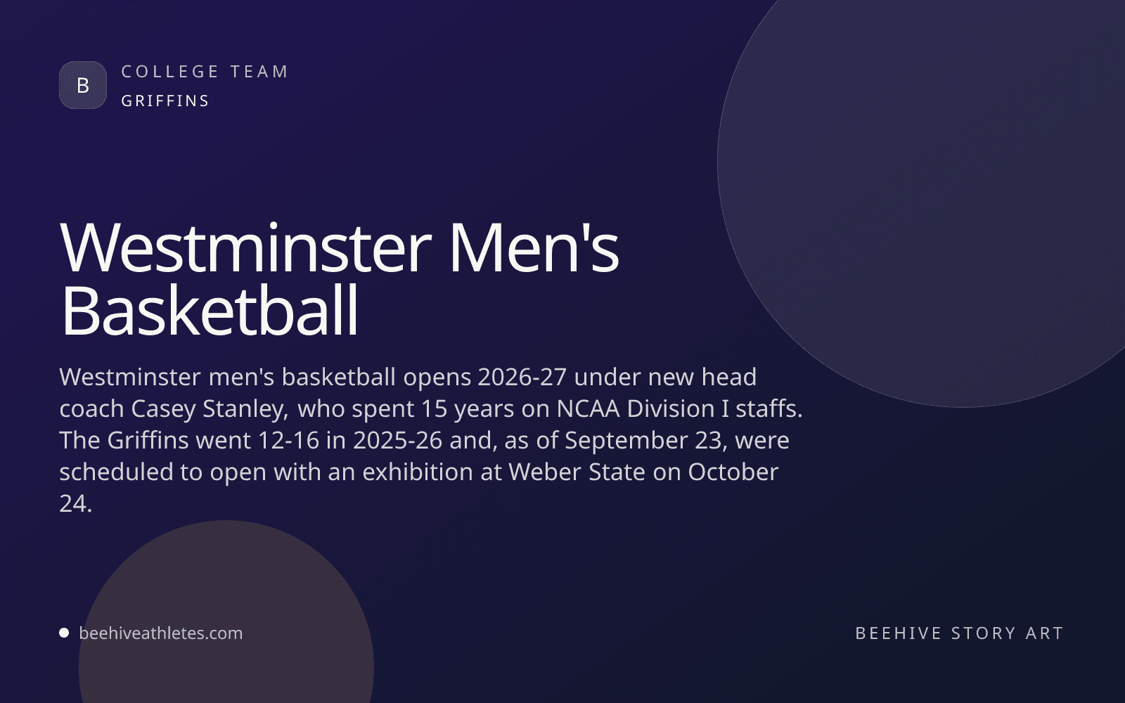 Beehive Athletes team artwork for Westminster men's basketball.
