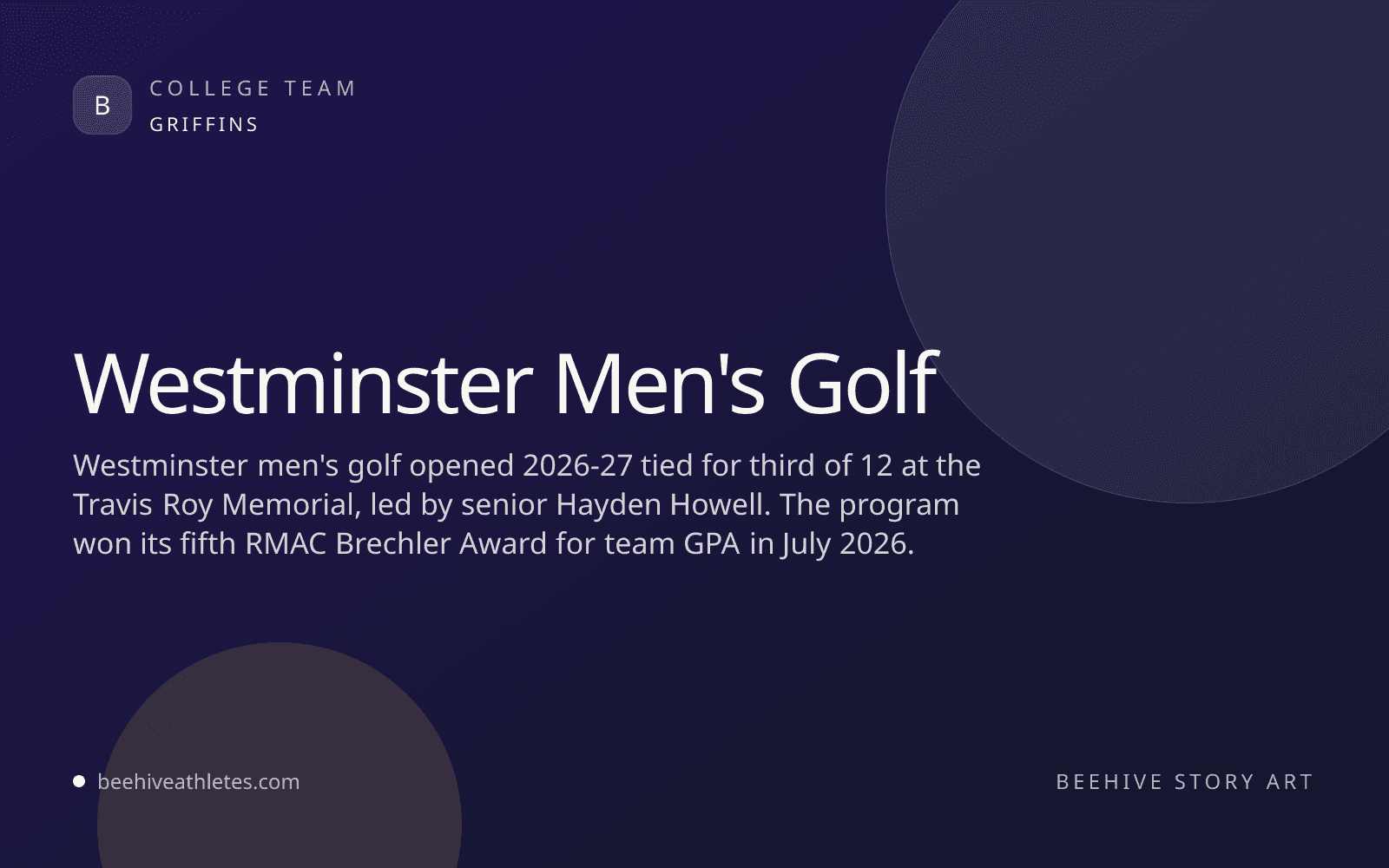 Beehive Athletes team artwork for Westminster men's golf.