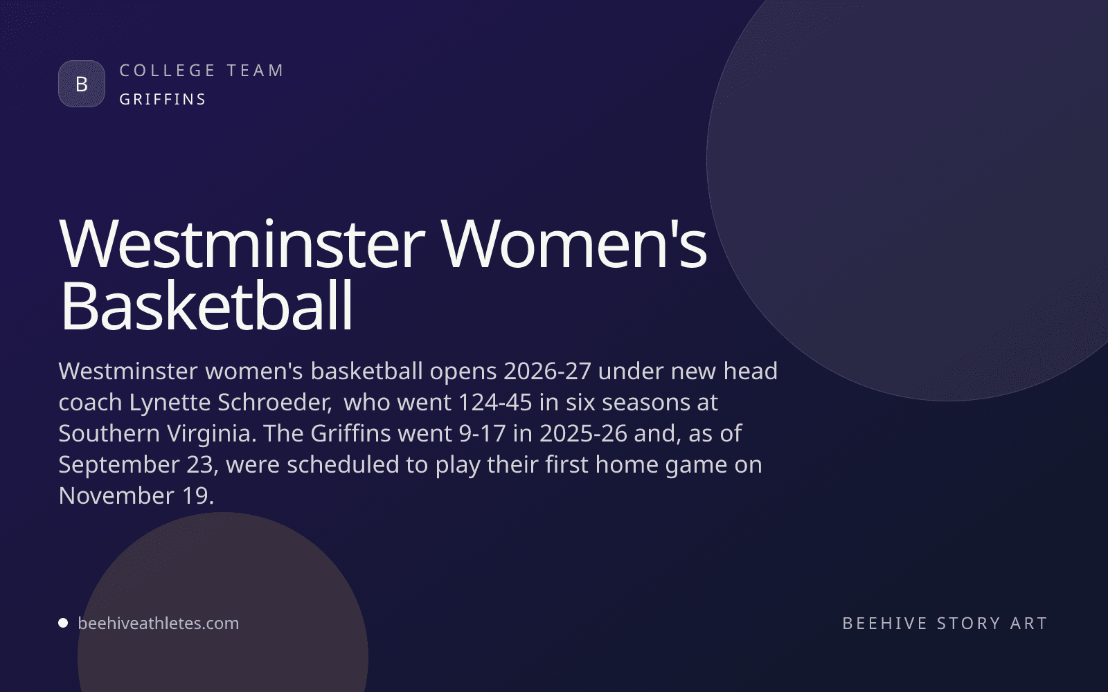 Beehive Athletes team artwork for Westminster women's basketball.
