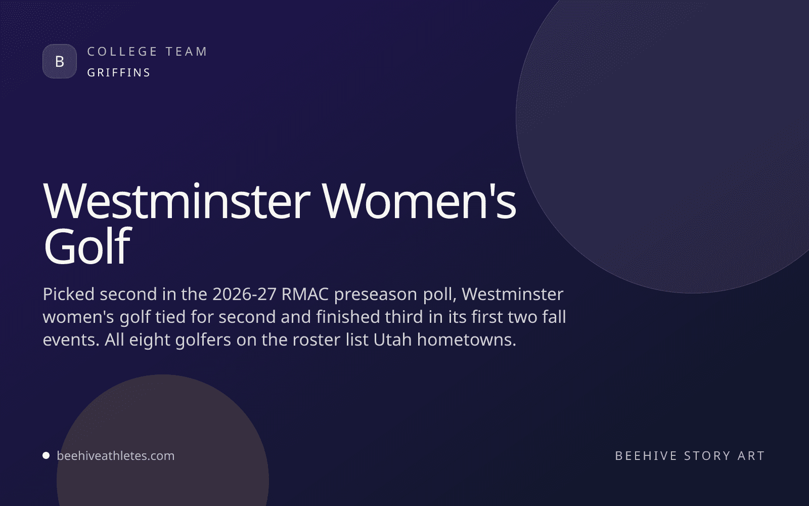 Beehive Athletes team artwork for Westminster women's golf.