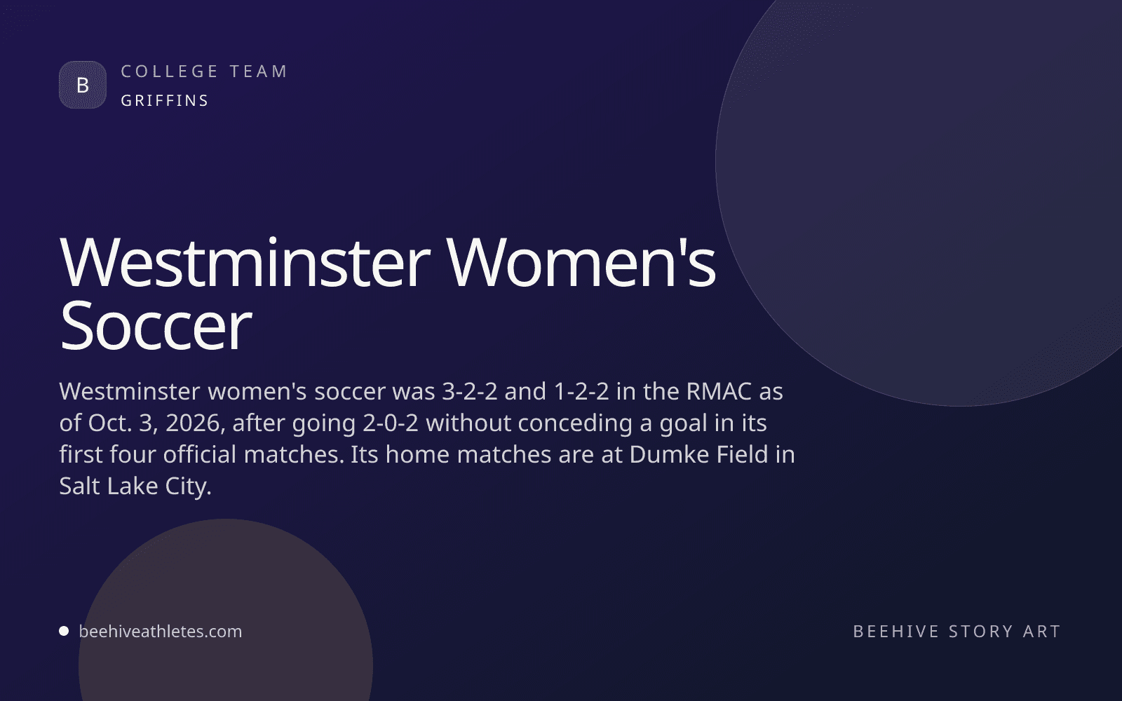 Beehive Athletes team artwork for Westminster women's soccer.