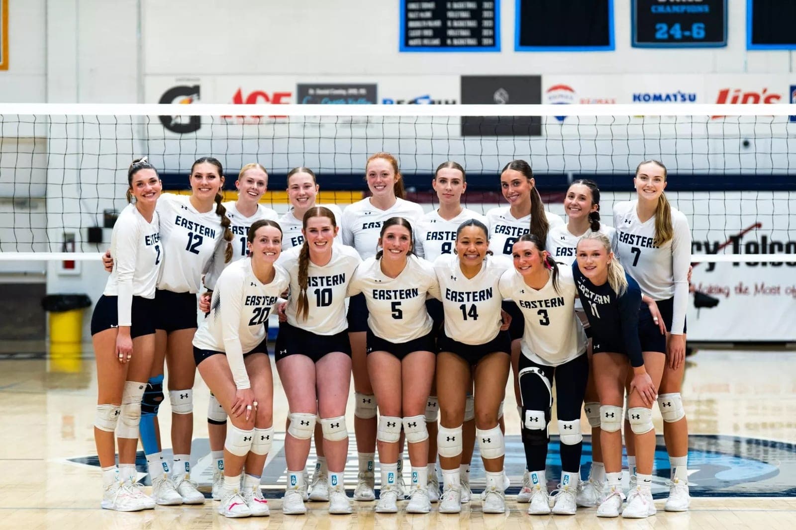 USU Eastern Eagles volleyball players during a home match in Price.